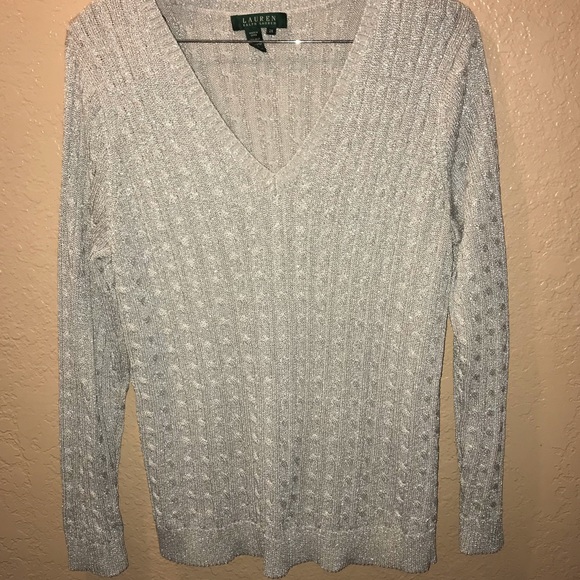 Ralph Lauren Sweaters - Ralph Lauren Shimmery Gray Sweater 2X Plus v neck